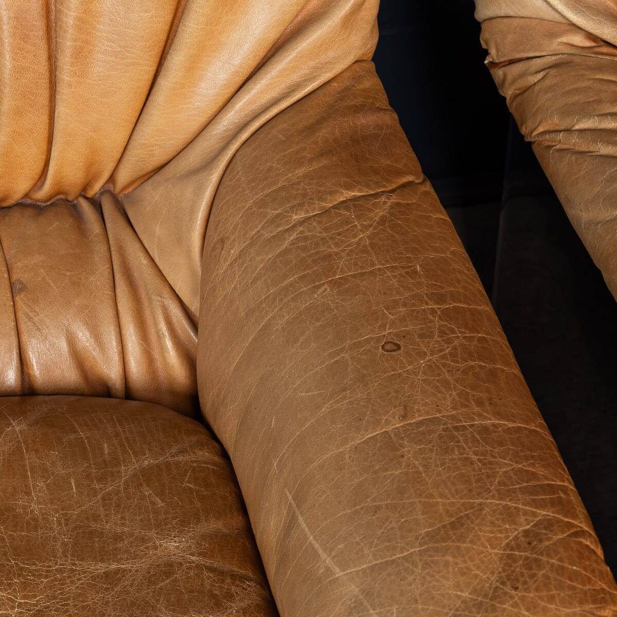 Vintage 20thc pair of italian leather lounge chairs by rossi di albizzate