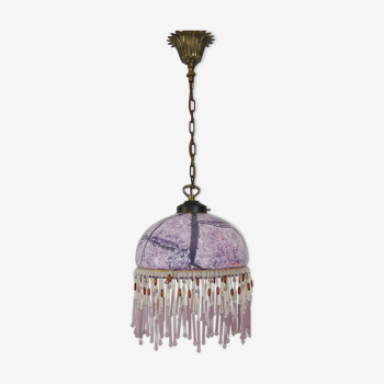 Suspension vintage à perles et globe en verre à motifs violet, année 70 80