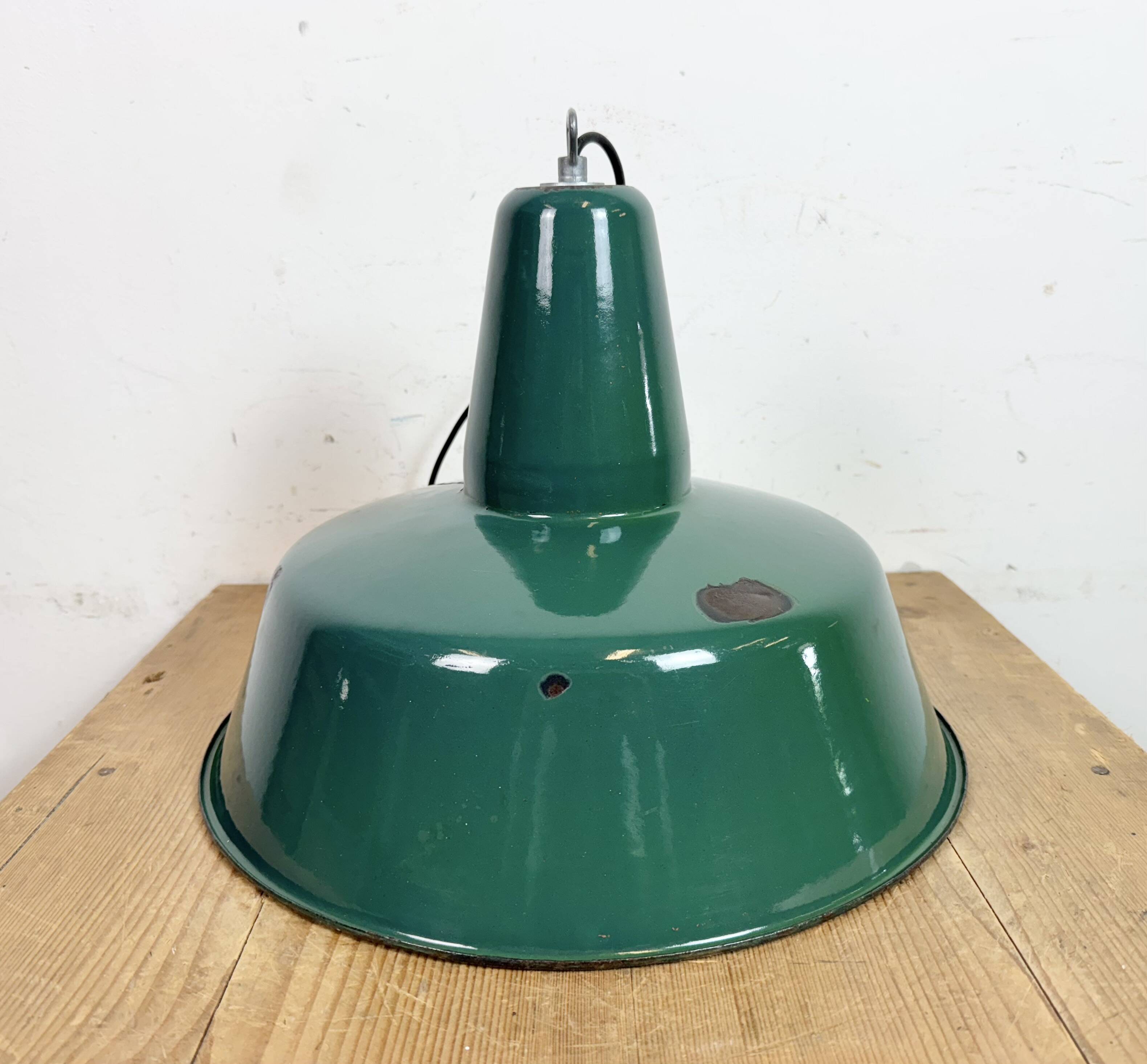 Large Industrial Green Enamel Factory Pendant Lamp, 1960s