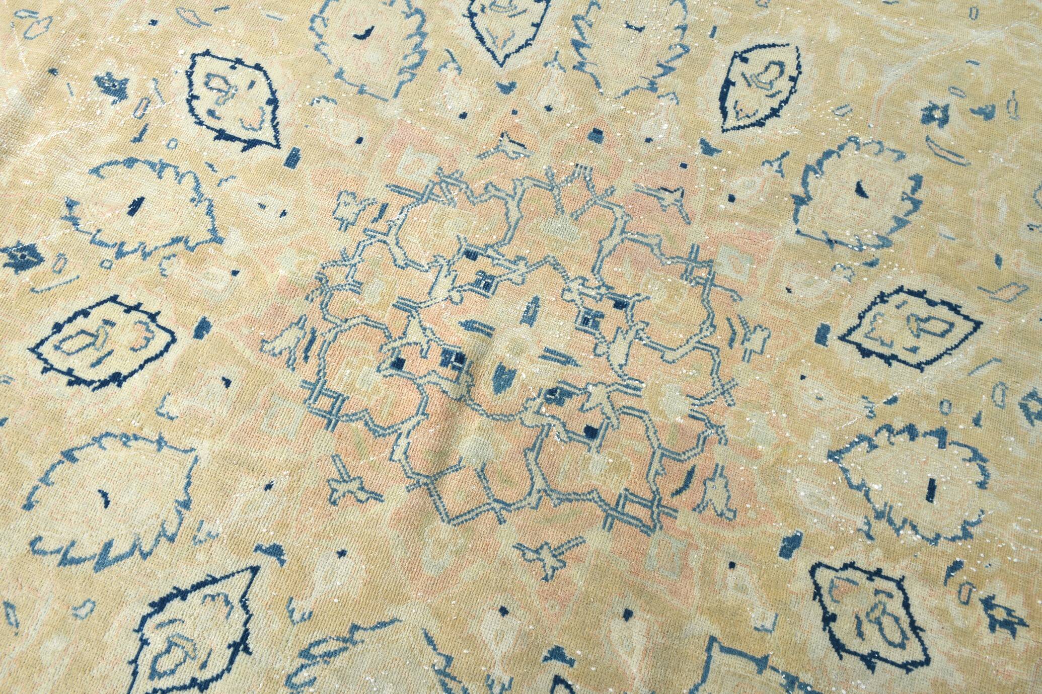 Tapis Persan Vintage Beige Et Bleu à Motifs Floraux, 301x388Cm