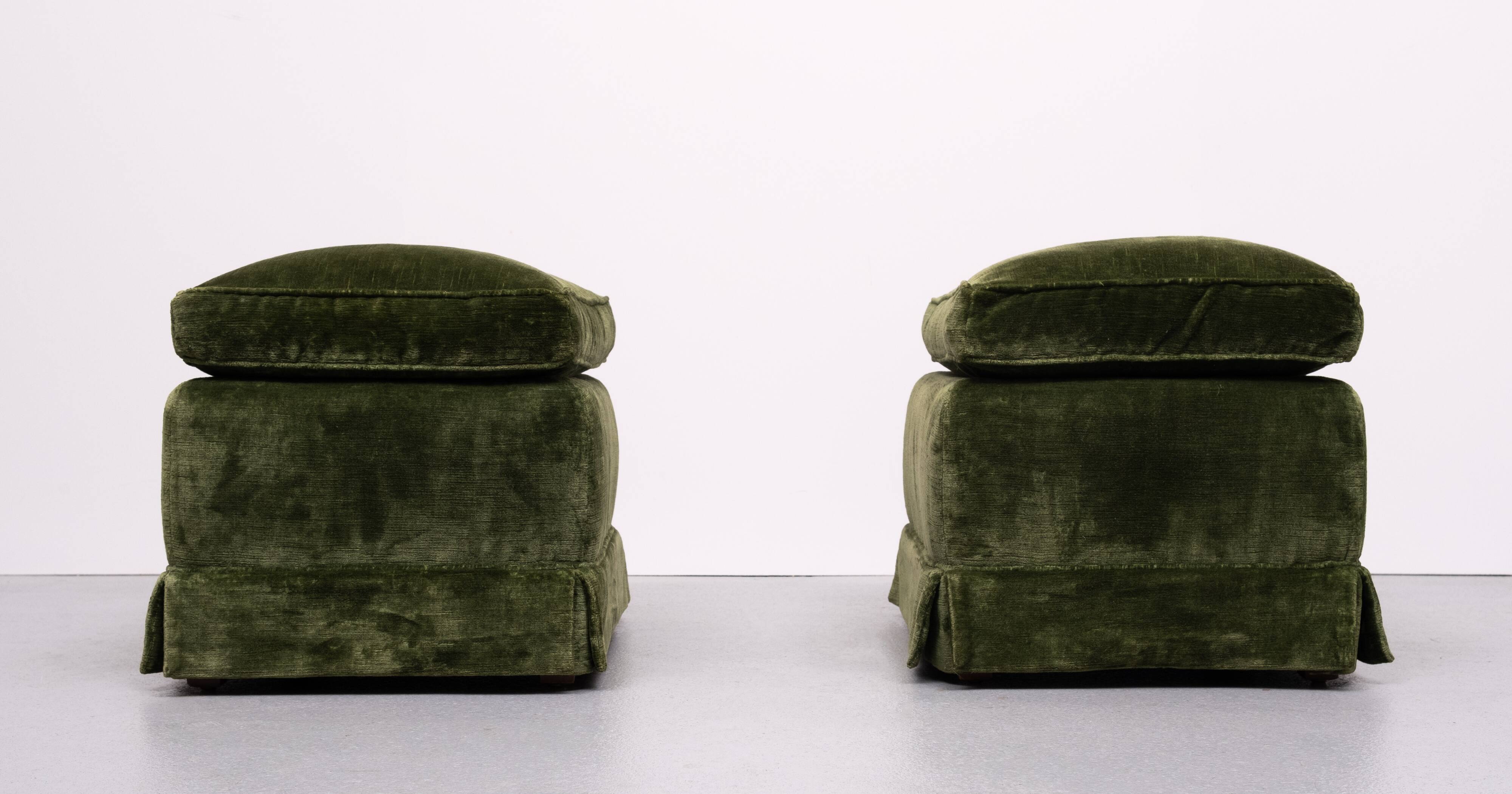 Pair Green Velvet stools 1970s France