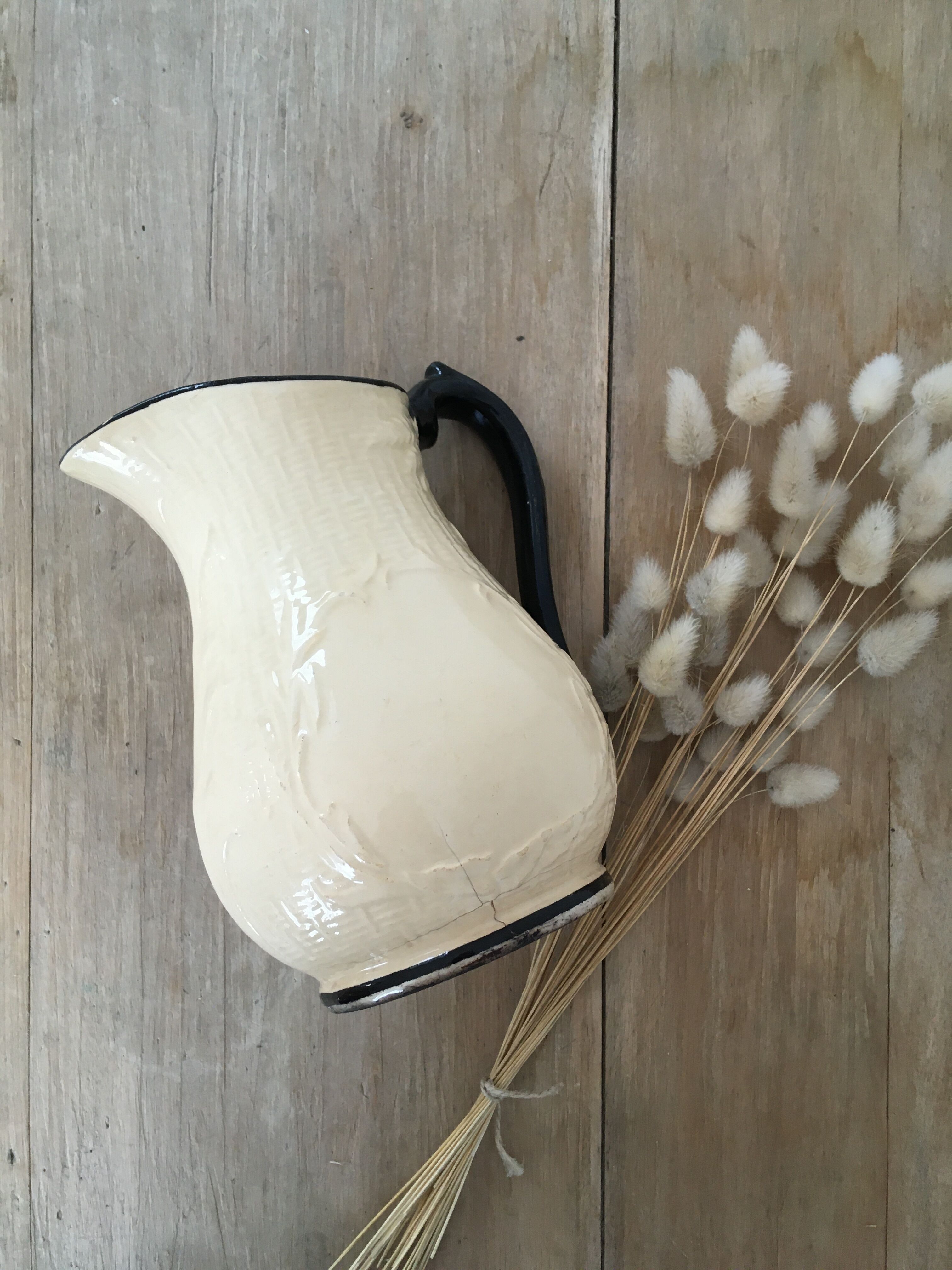 Old pitcher beige and black Lunéville