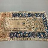Distressed Turkish Rug 122x79 cm Vintage Shabby, Wool Tribal Blue, Beige Small