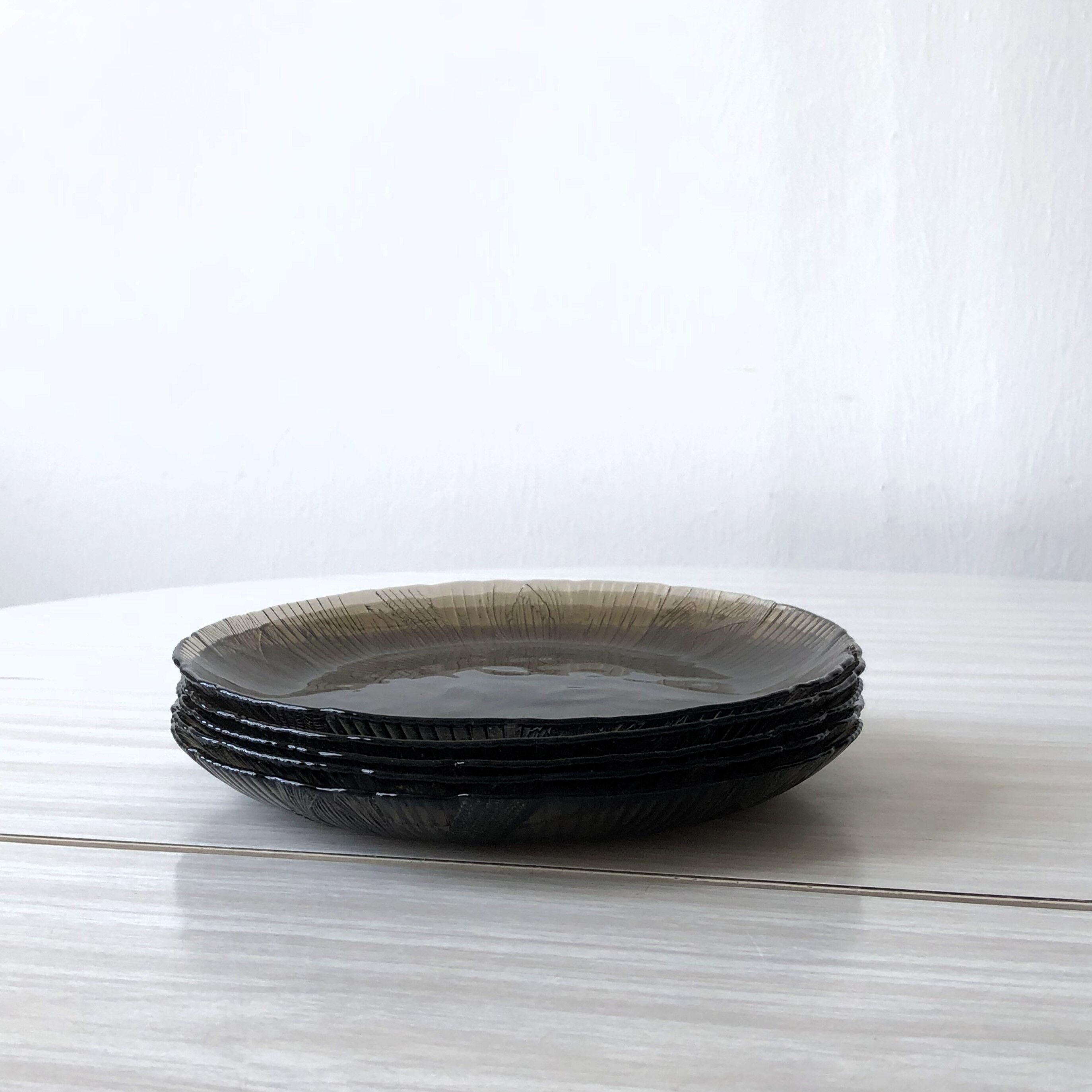 Lot 5 glass plates Arcoroc France smoked pattern flower crocus vintage CANTERBURY