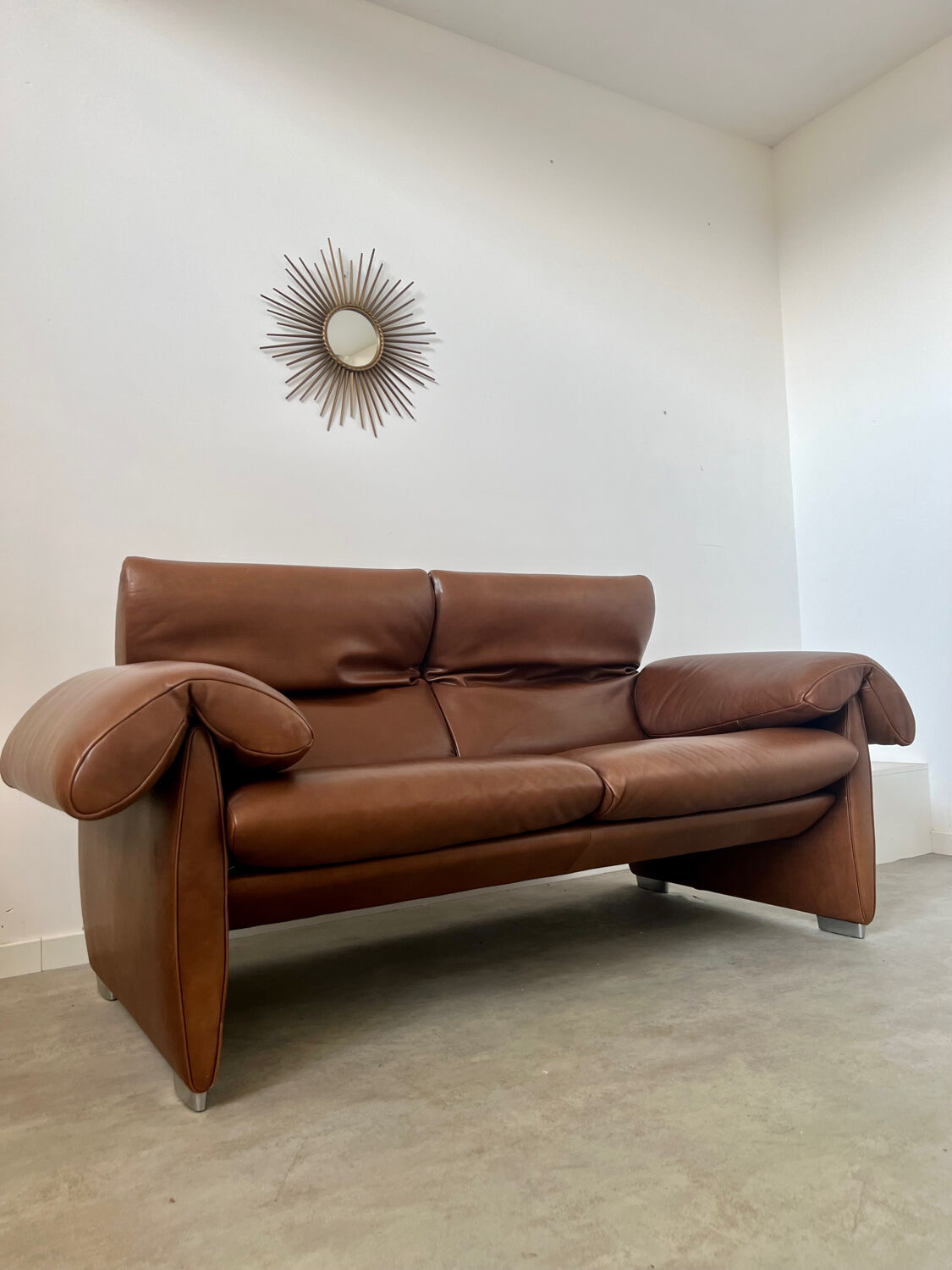 Vintage sofa 2 places leather camel design de sede ds-1023