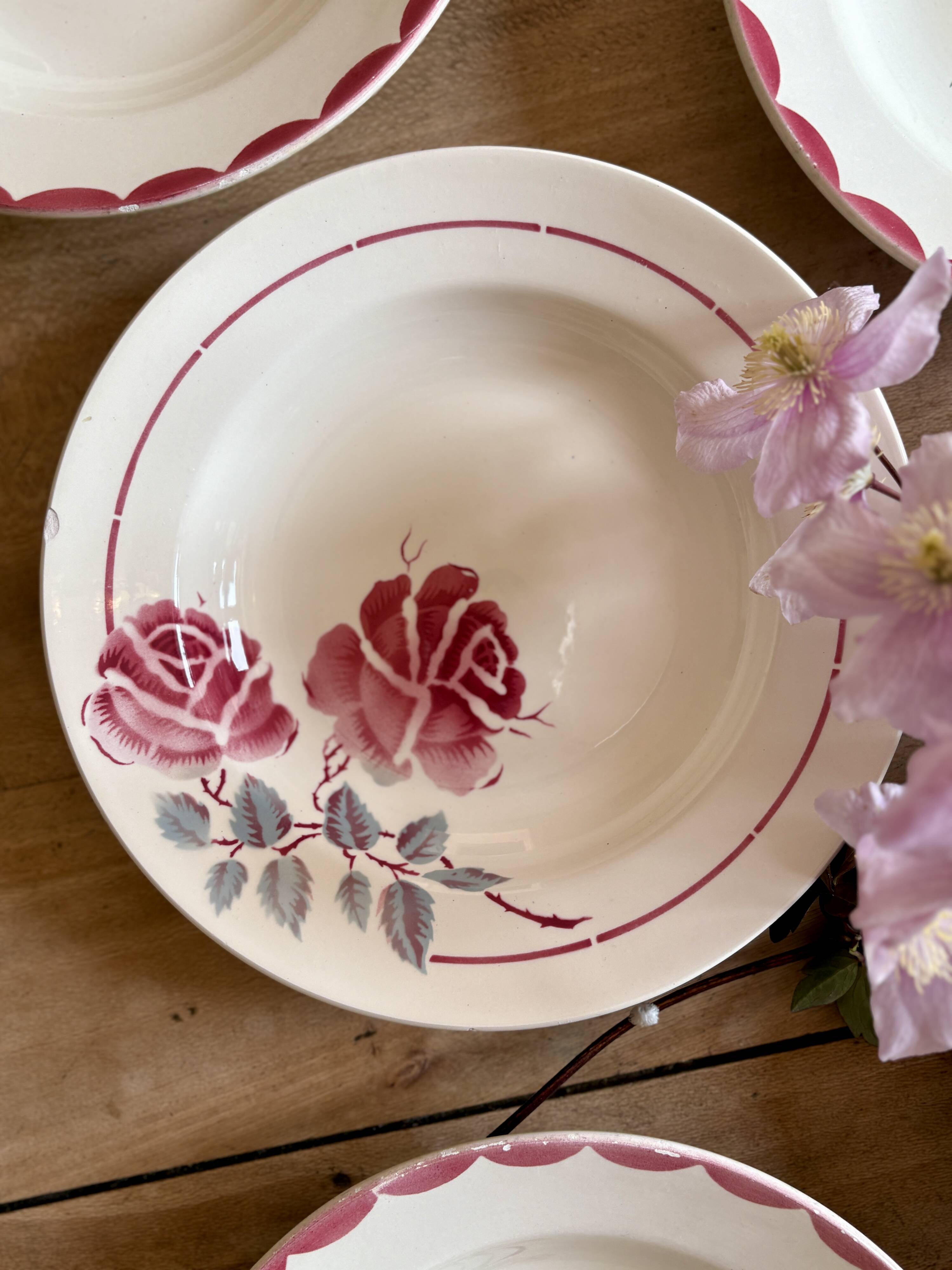 Set of 6 mismatched vintage soup plates