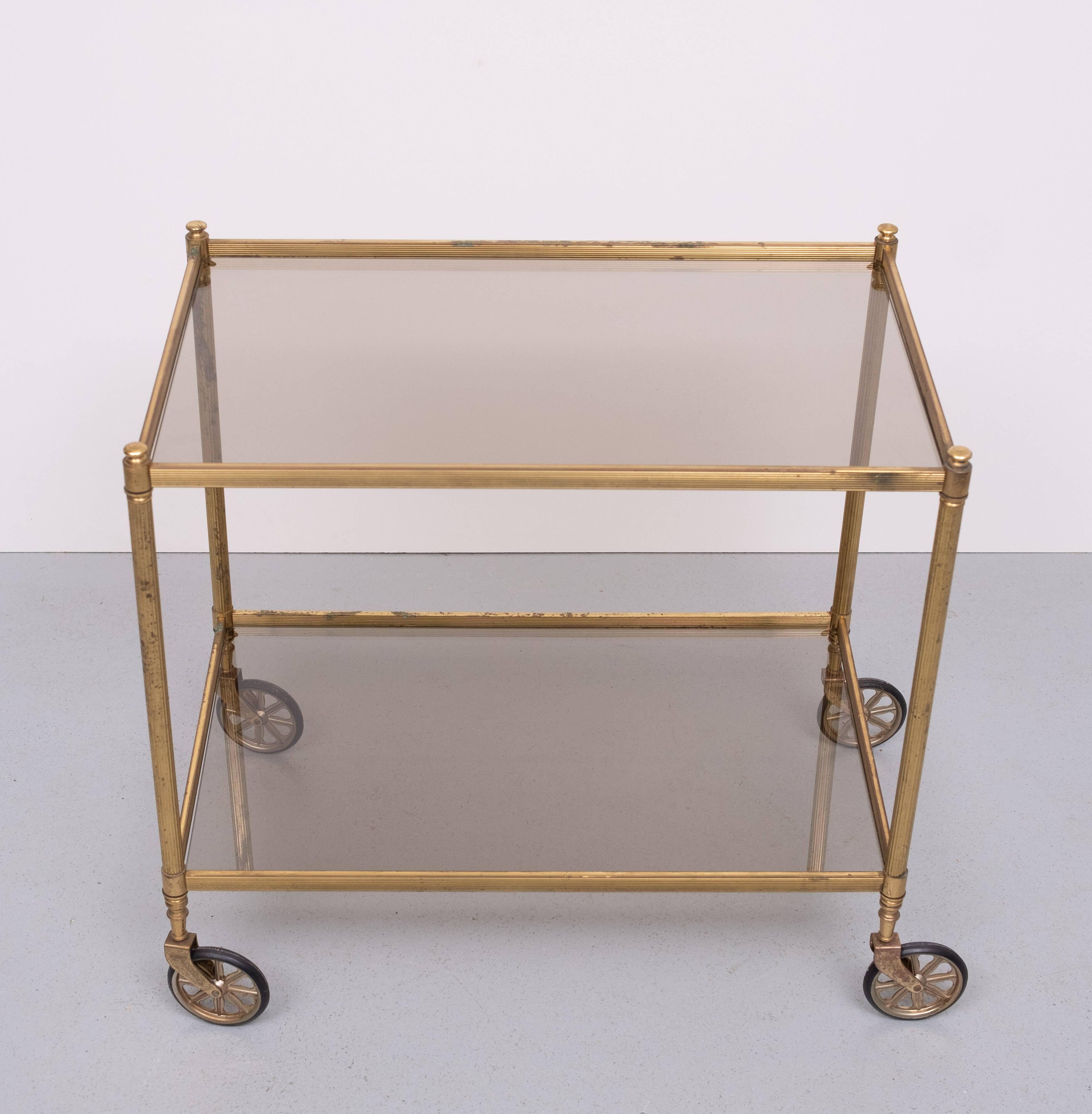 Hollywood Regency Brass Serving Trolley 1970s