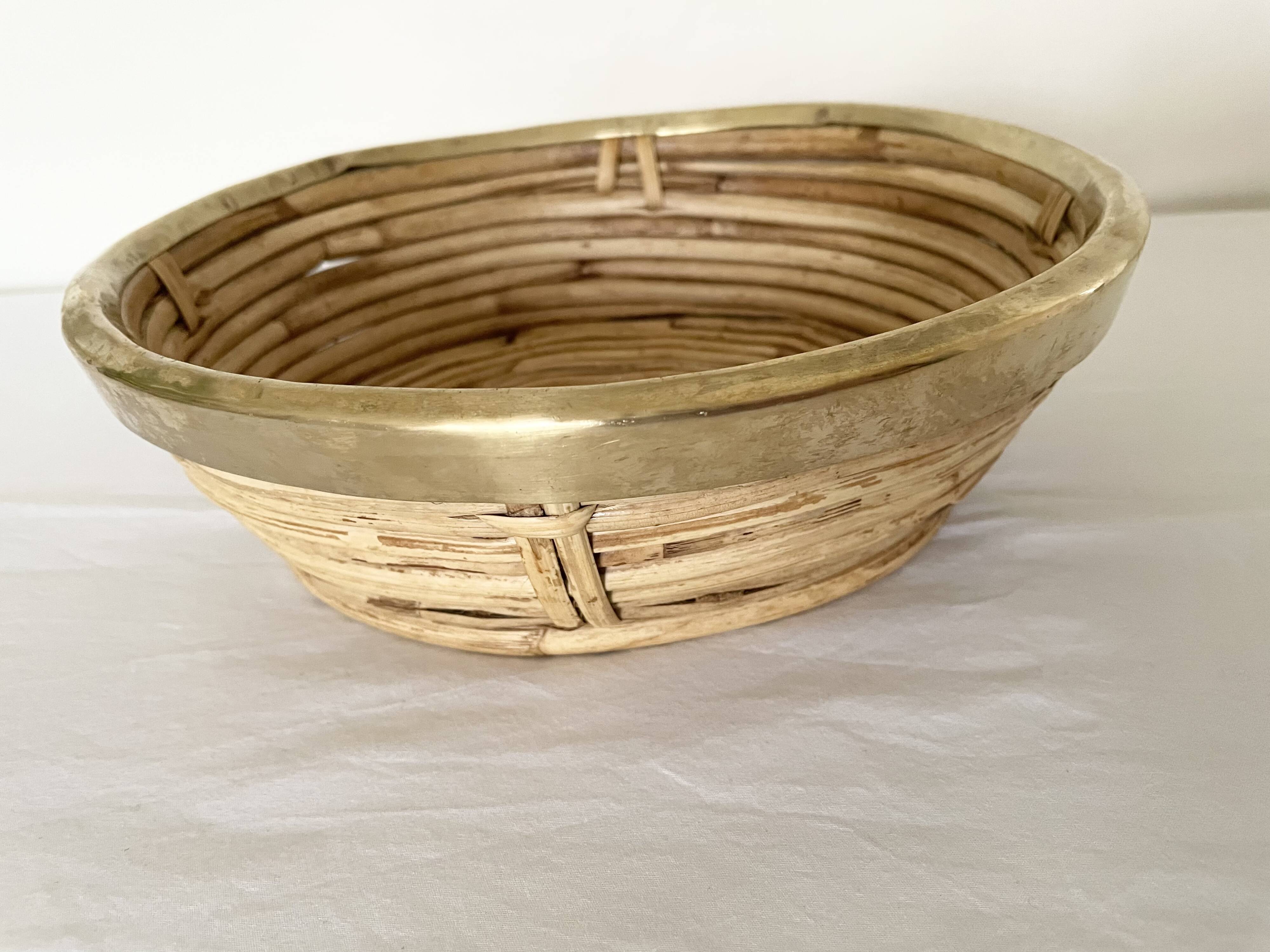 Rattan and gilded brass basket