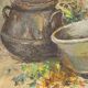 Peinture huile nature morte scène cuisine signé alphonsine bouquet 1951