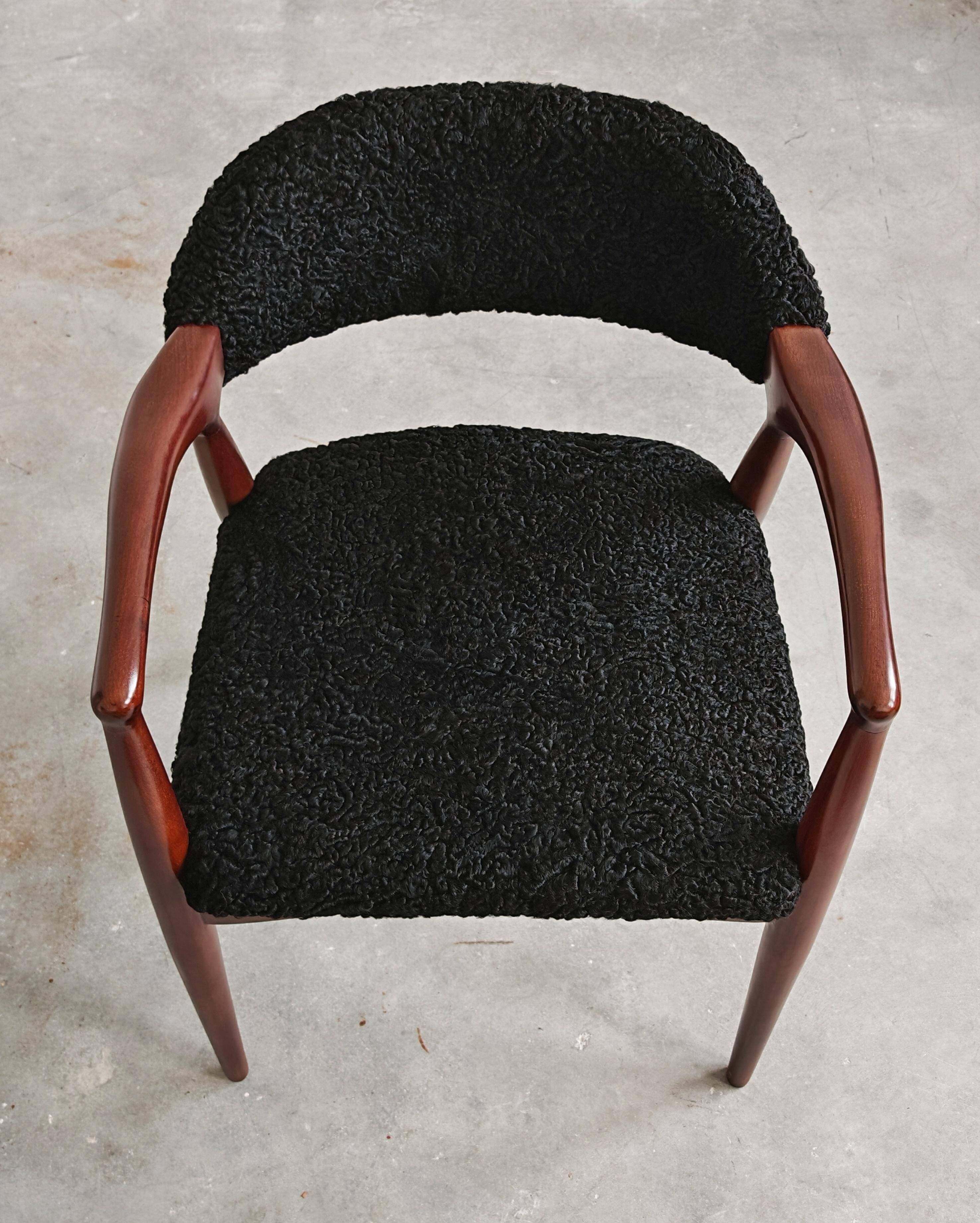 Mid Century Modern armchair in astrakhan lambskin, Yugoslavia 1960s