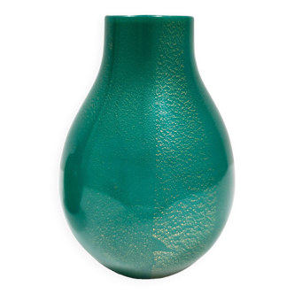 Vintage Green Cased Alga Glass Vase with Gold Leaf by Tomaso Buzzi for Venini