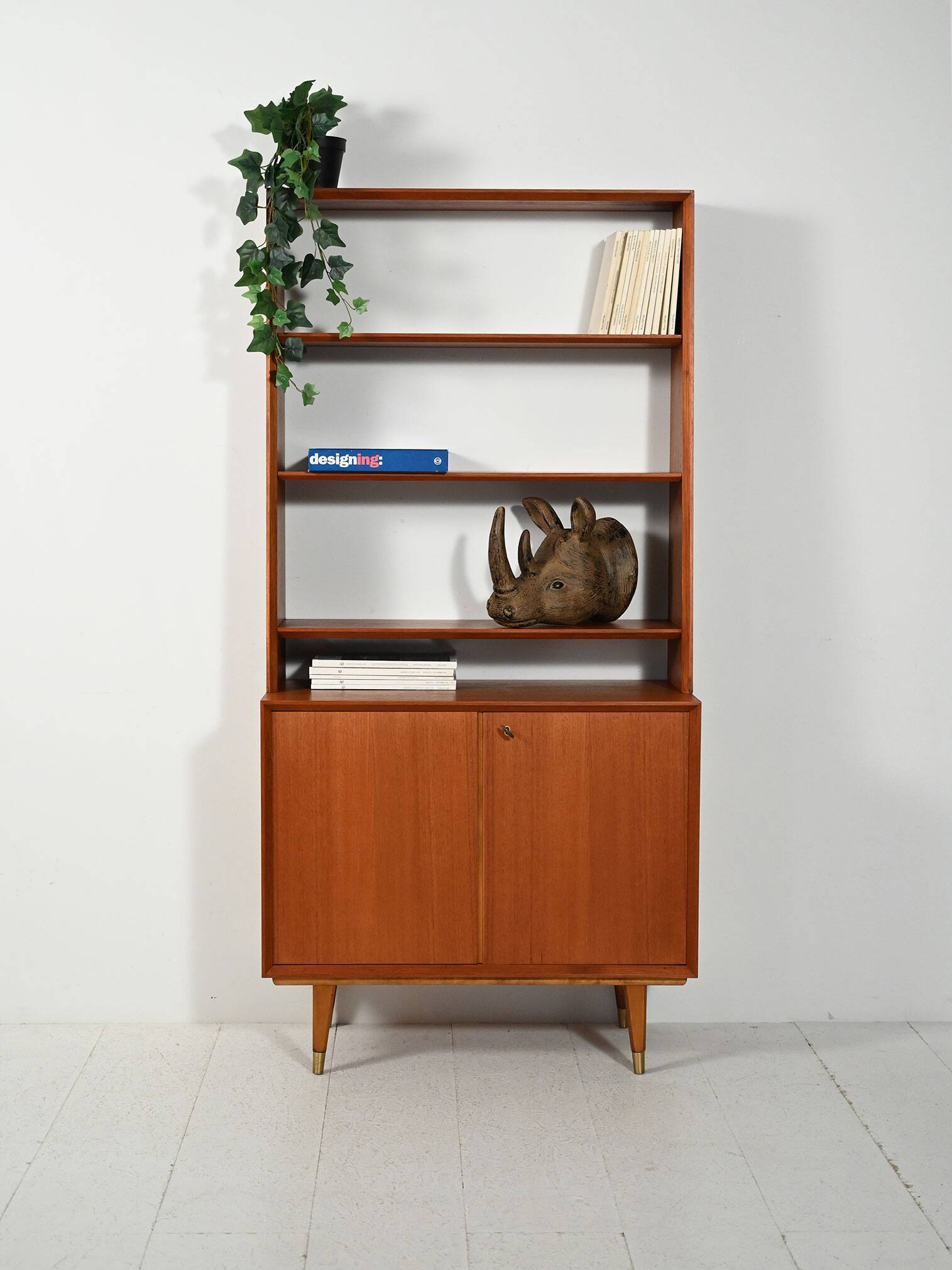 Scandinavian teak bookcase with cabinet, 1950s–1960s