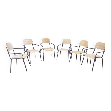 Set of 6 wooden and metal chairs