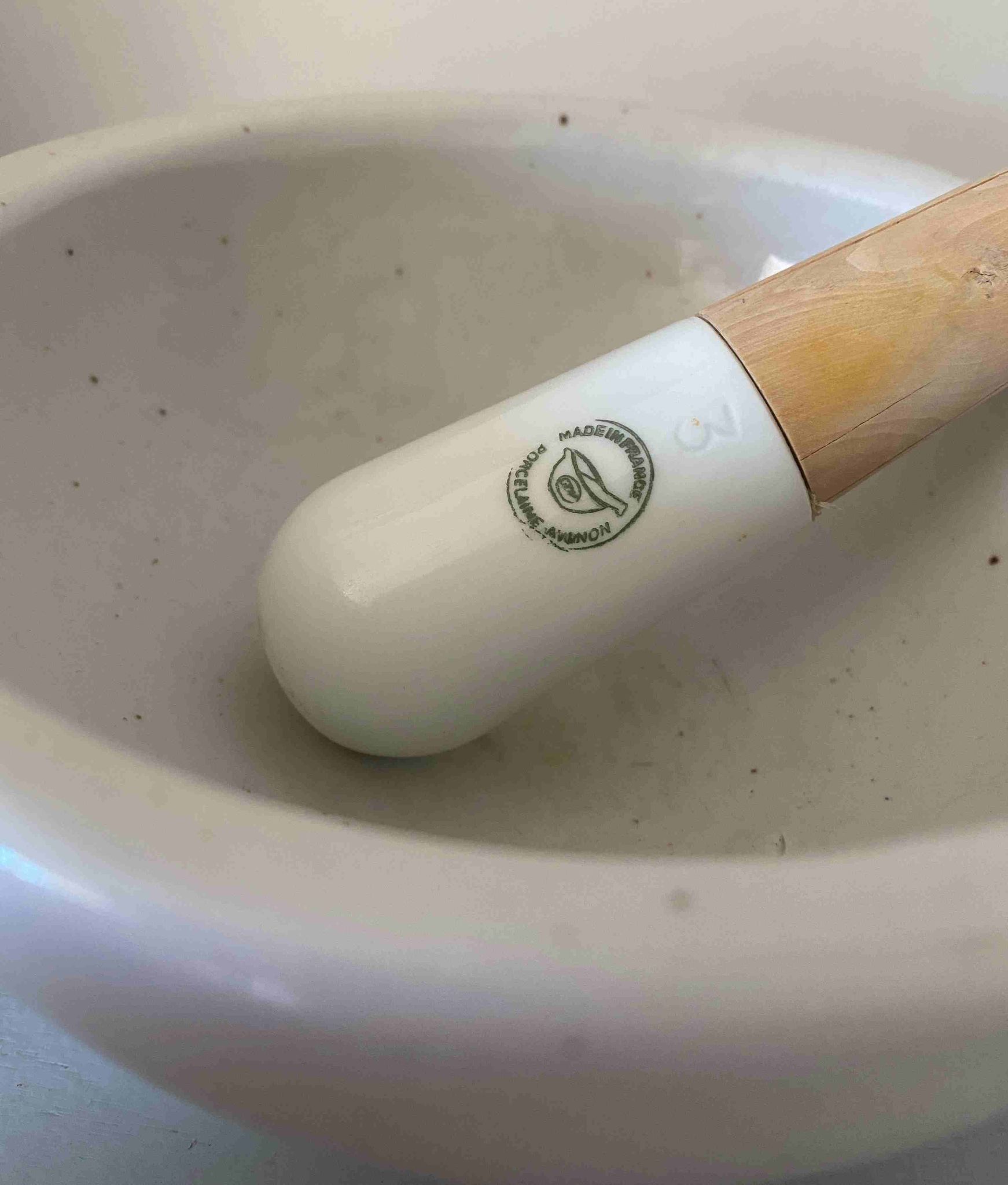 Mortar and pestle antique Porcelain Avignon Kitchen white porcelain France
