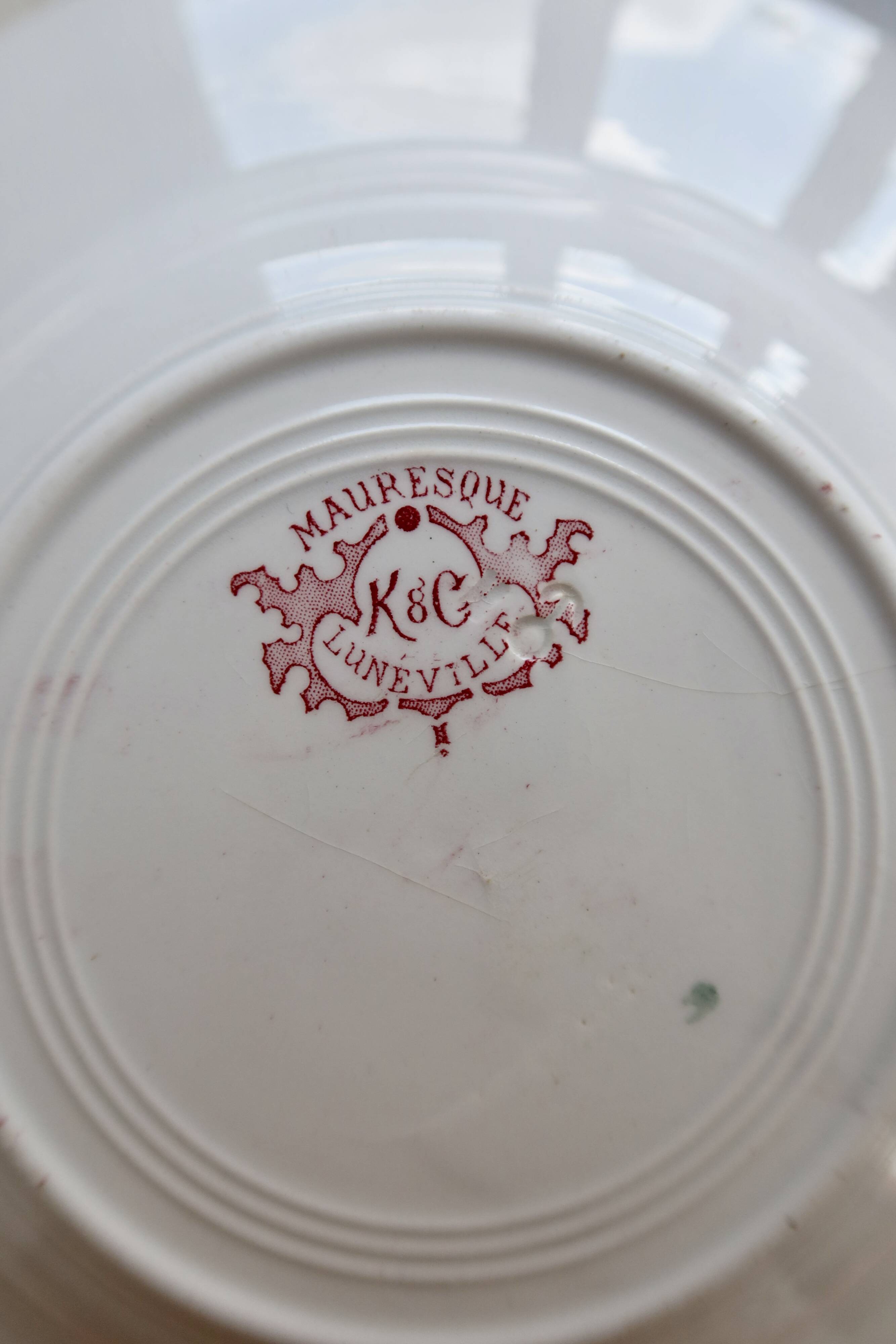 6 deep plates red iron clay Lunéville - "Mauresque" decoration