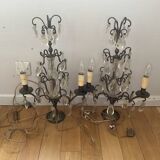 Pair of vintage bronze crystal chandeliers