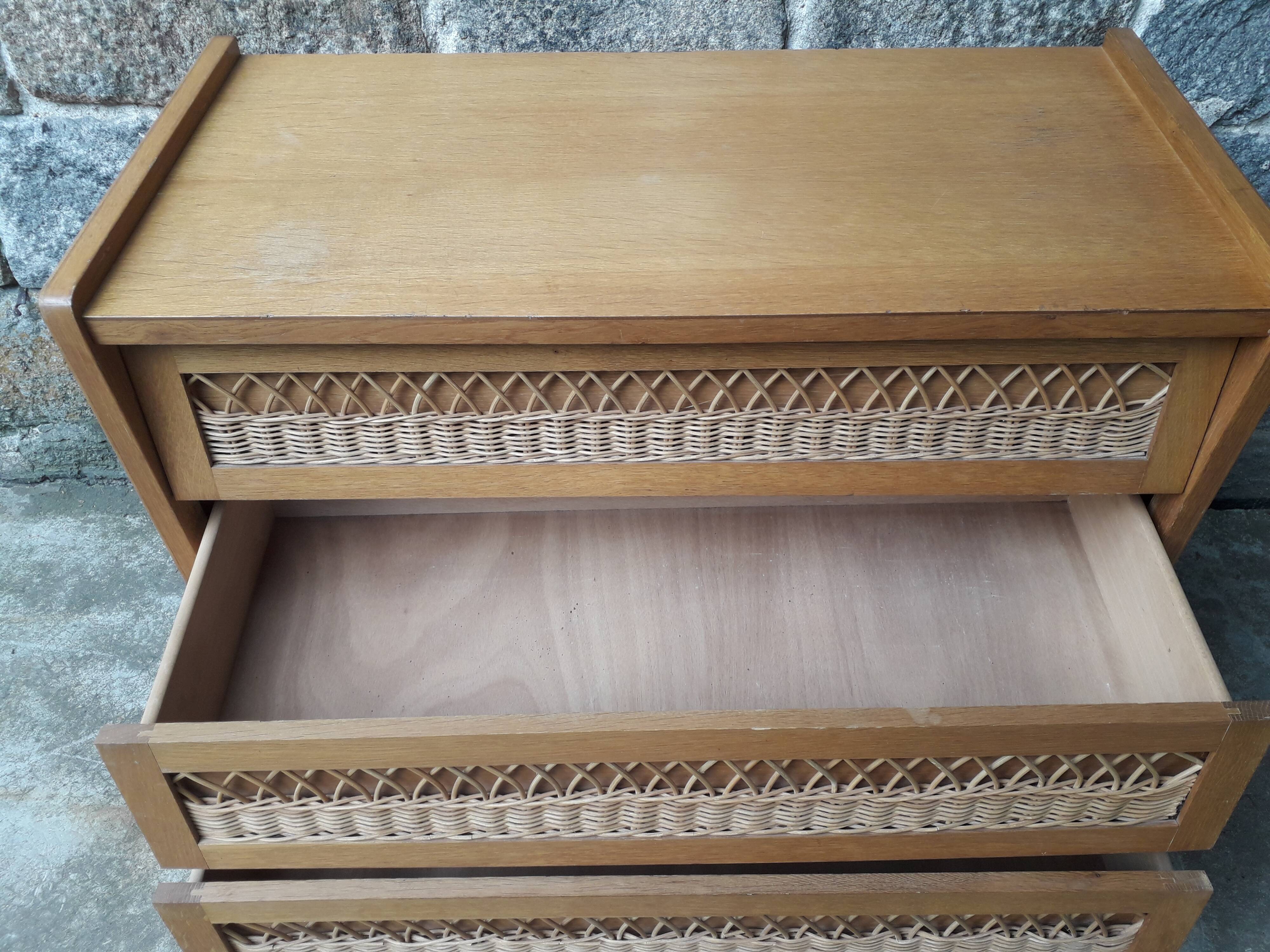 Vintage chest of drawers in rattan compass feet