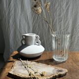 Vintage vase in ribbed glass, flower patterns and flared neck