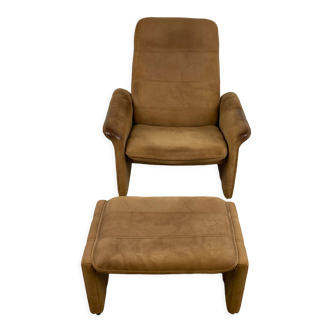 Vintage DS 50 leather lounge chair and ottoman by De Sede, 1970s