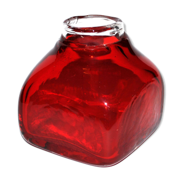 DESIGN square vase in red lined blown glass 11cm dlg Whitefriars