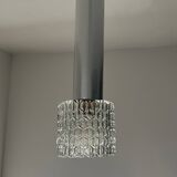 Vintage pendant light in chiseled glass and steel tube from the 70s