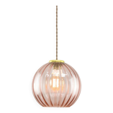 Mid-Century Italian Pink Glass and Brass Pendant Lamp