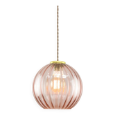 Lampe à suspension italienne du milieu du siècle en verre rose et laiton