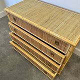 Midcentury bamboo, rattan and brass chest of drawers by Dal Vera, Italy, 1970s