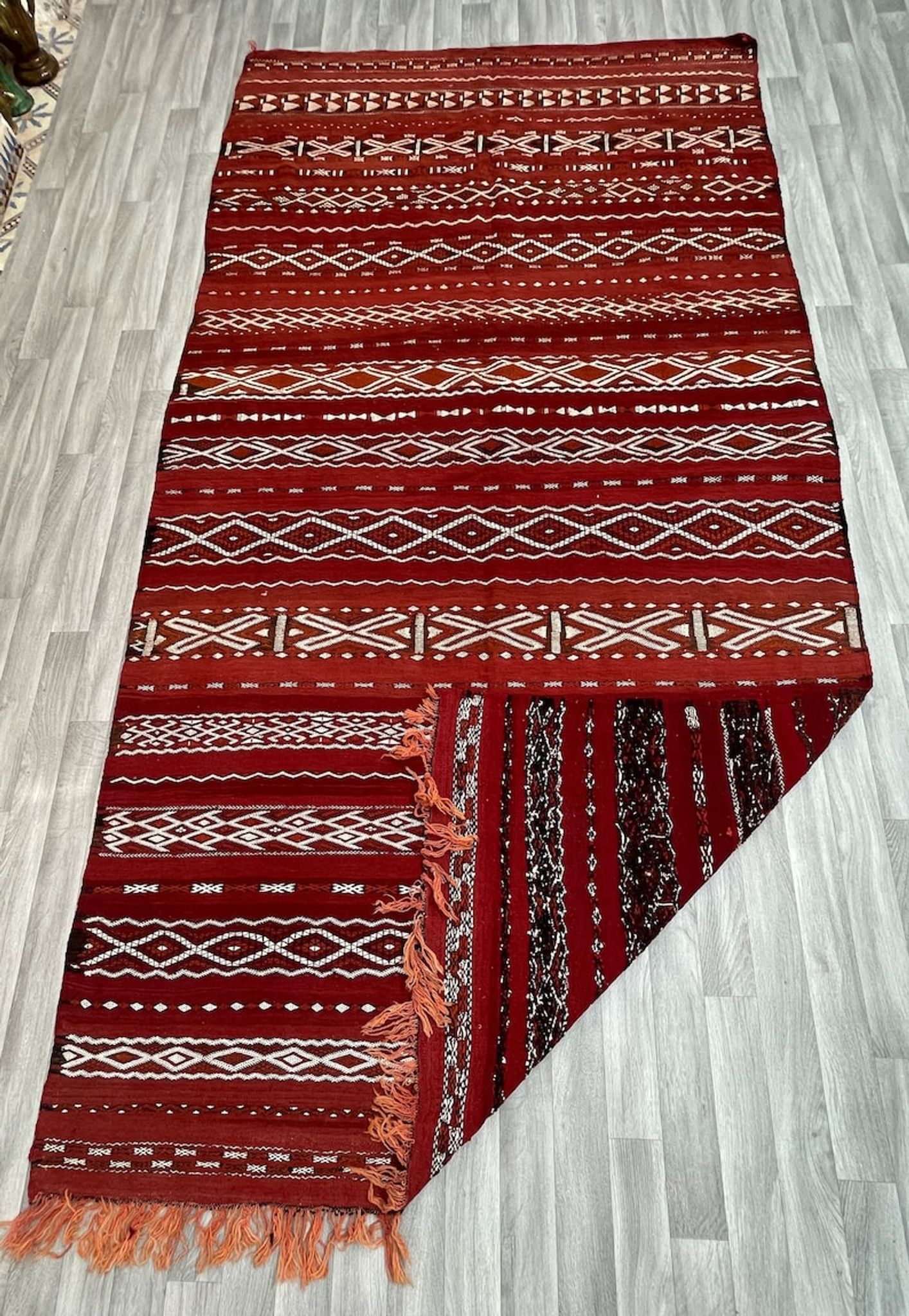 Old Zemmouri Kilim, Faltwoven Berber Rug, Handmade Moroccan Carper, Home Decor