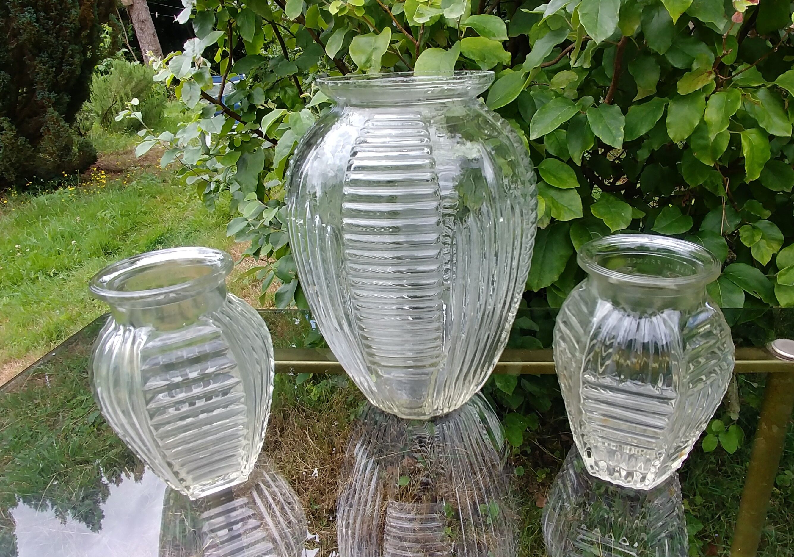 Set of three vases in molded glass old years 50/60 made in france