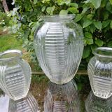 Set of three vases in molded glass old years 50/60 made in france
