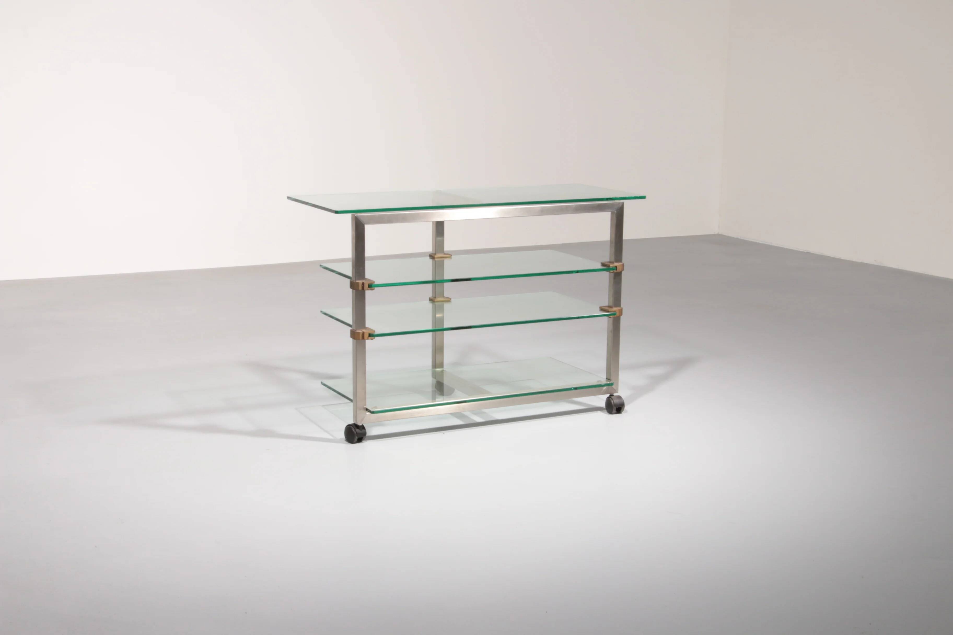 Table d'appoint, console sur roulettes Peter Ghyzcy, années 1970