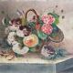Tableau HST "Bouquet de fleurs des champs au panier" 1900 signé Delplanque