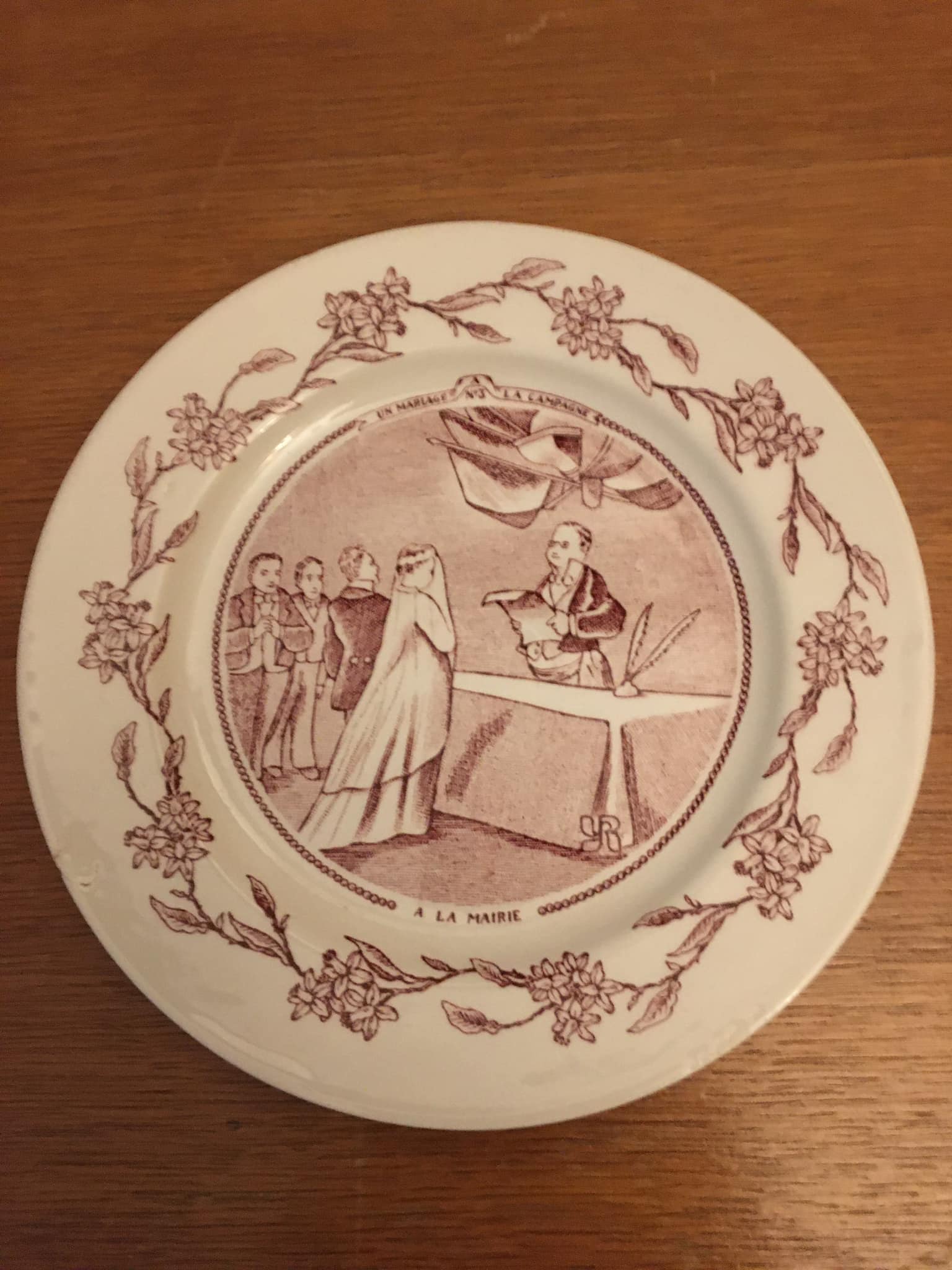 Set of 3 talking plates (a wedding in the countryside) in earthenware