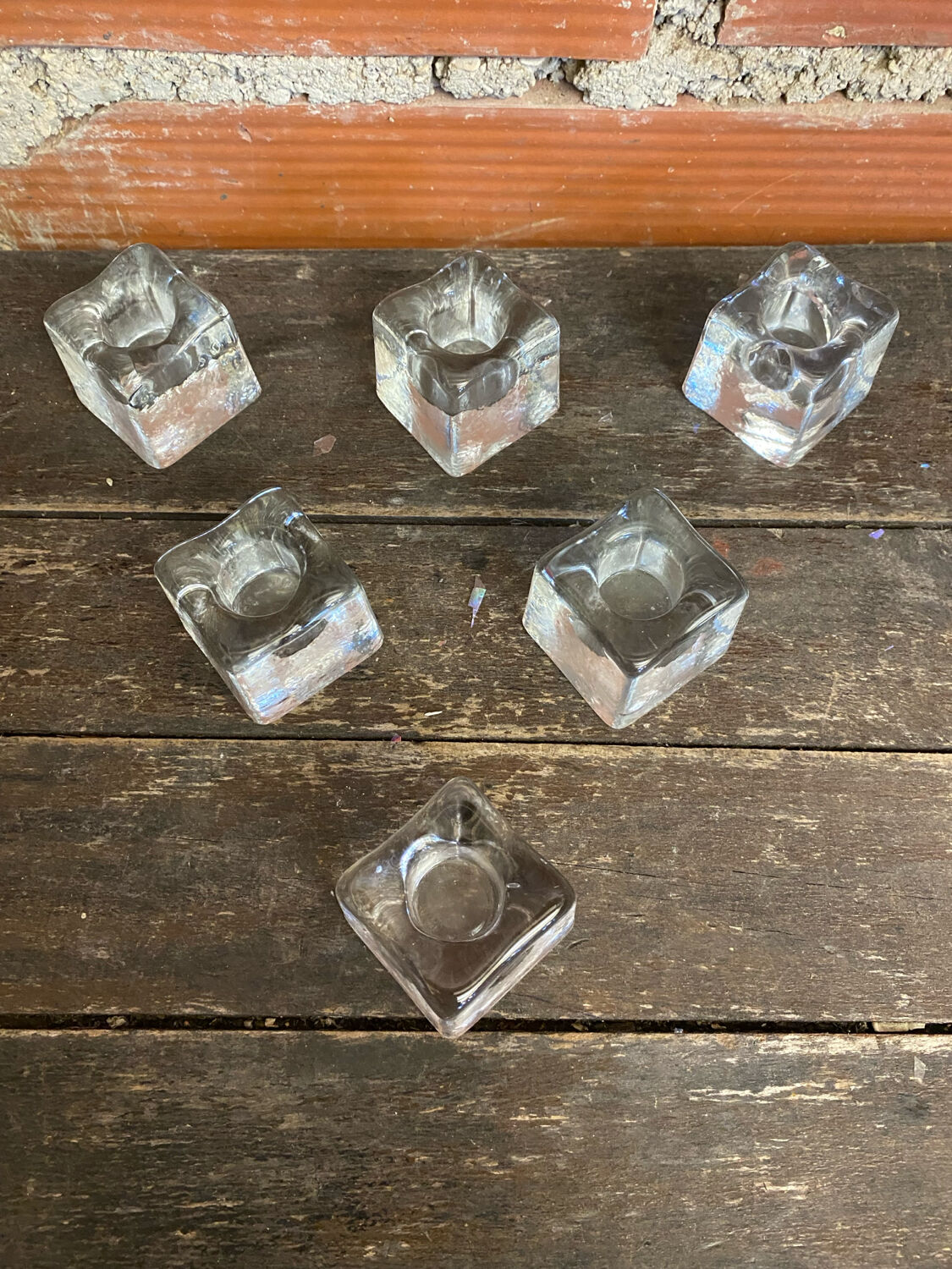 Set of 6 Blenko Ice Design Candle Holders Glass 1970s Vintage