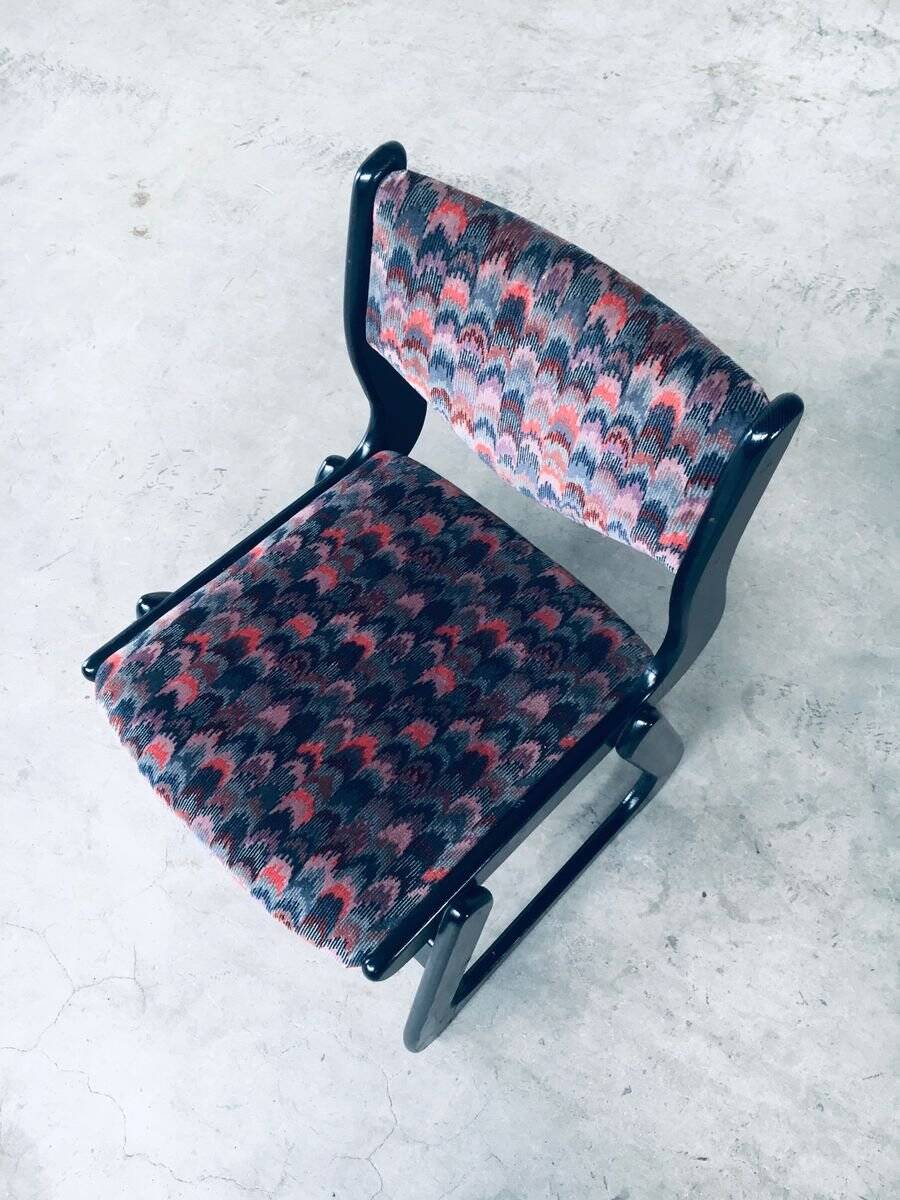 Mid-Century Modern Black Stained Wood Dining Chairs, 1970s, Set of 4