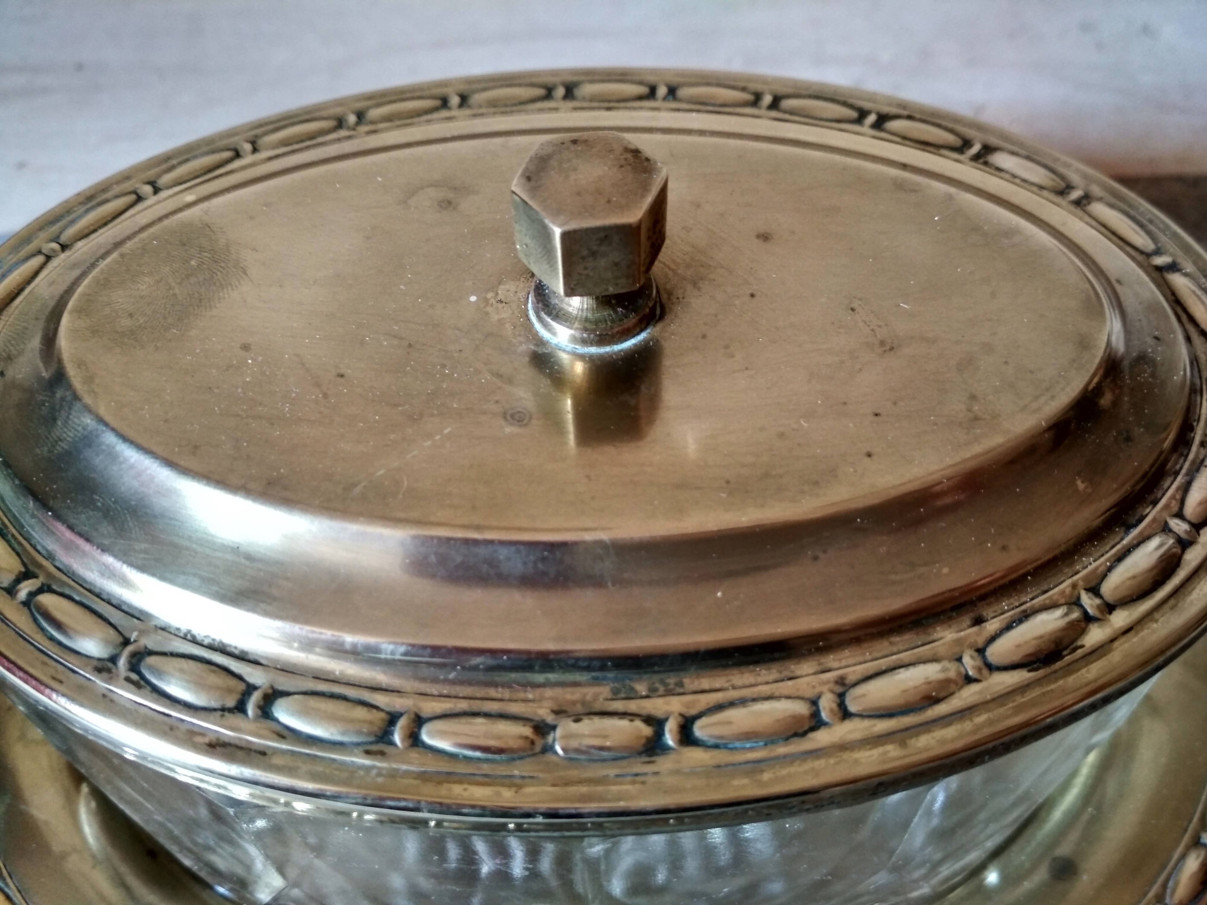 Box art deco cookies, candy vintage, Bowl cut glass and brass