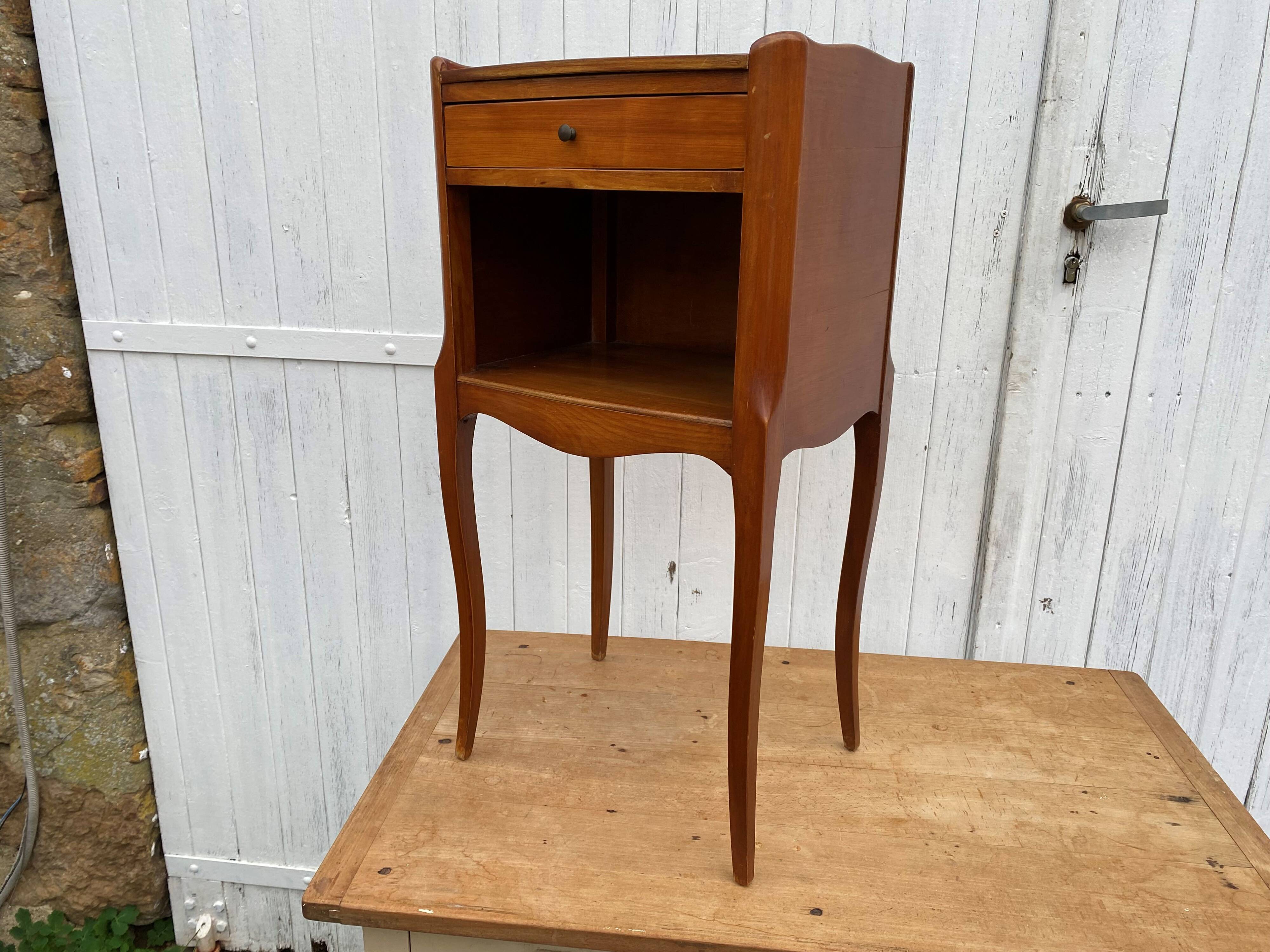 Cherry wood bedside table with 1 Louis XV style drawer