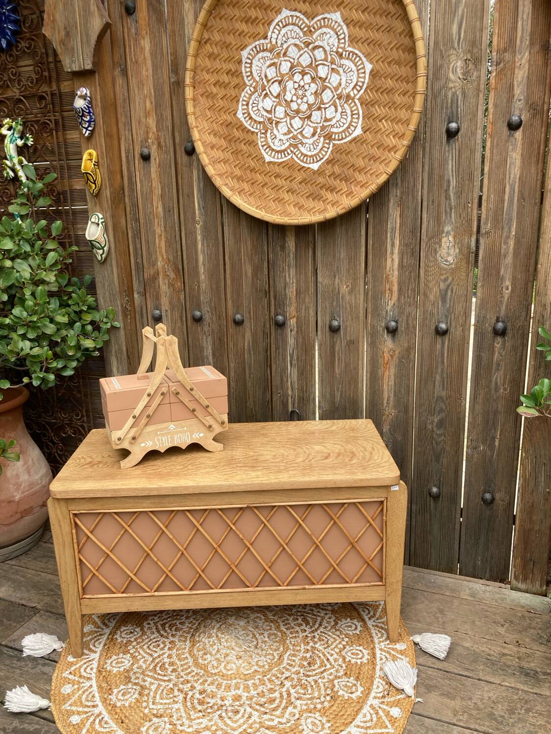 Vintage rattan toy chest or entryway furniture