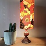 vintage turned wood lamp, floral lampshade in seventies style
