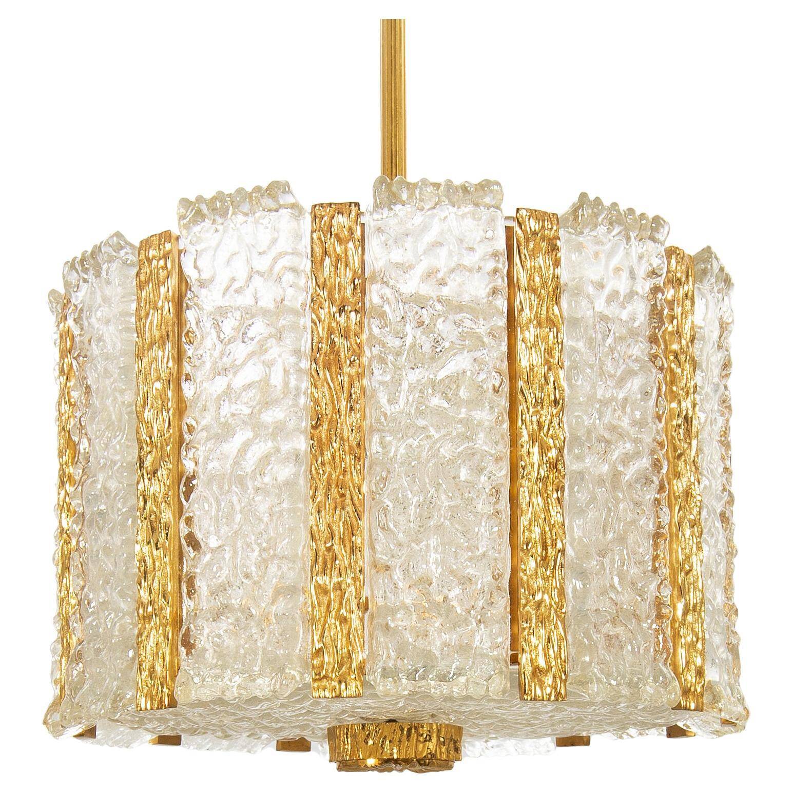 Ceiling light by Carl Fagerlund for Orrefors in brass and cast glass, Sweden 1960.