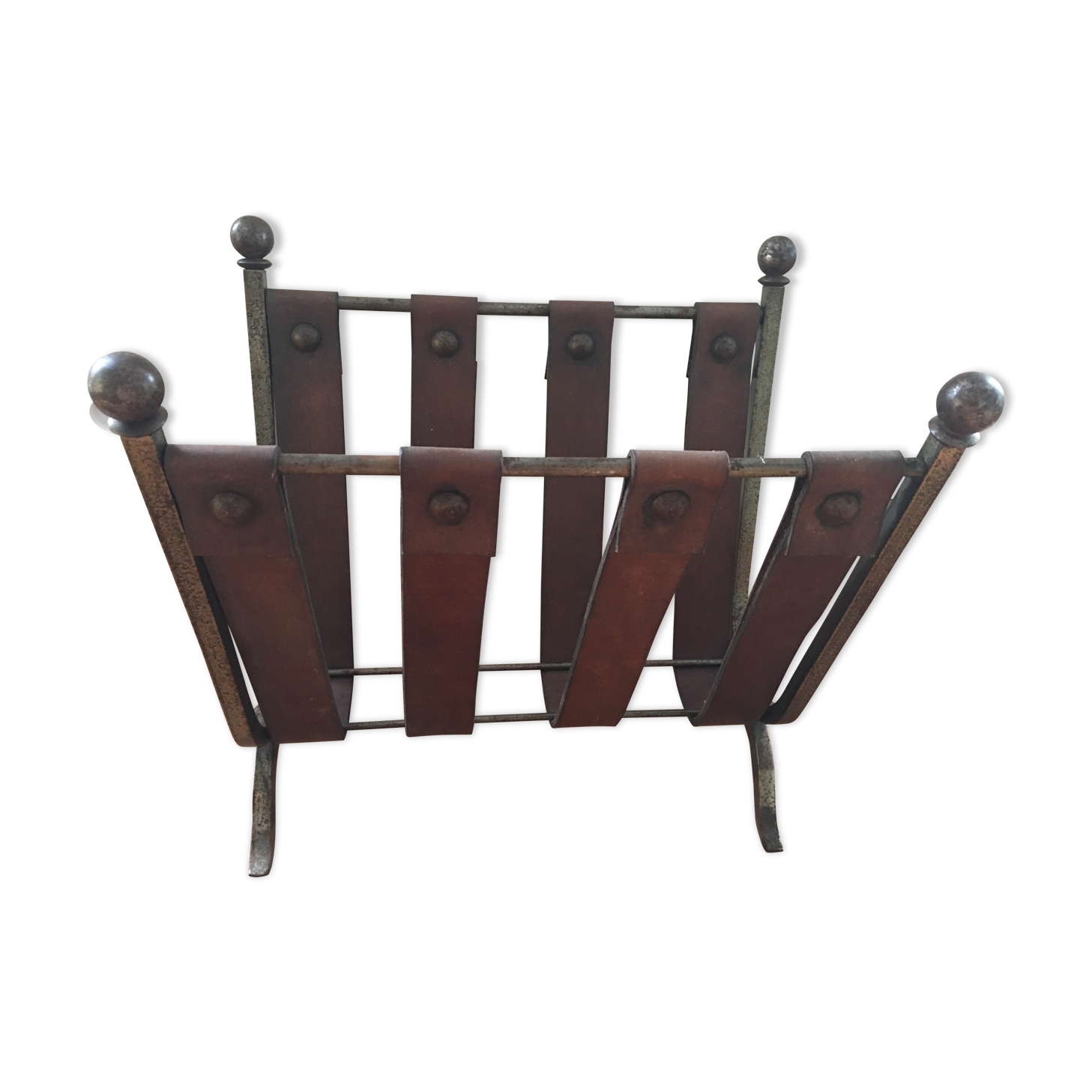 Leather and iron forge magazines holder