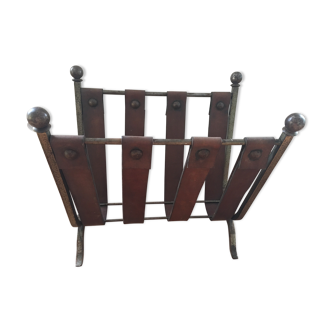 Leather and iron forge magazines holder