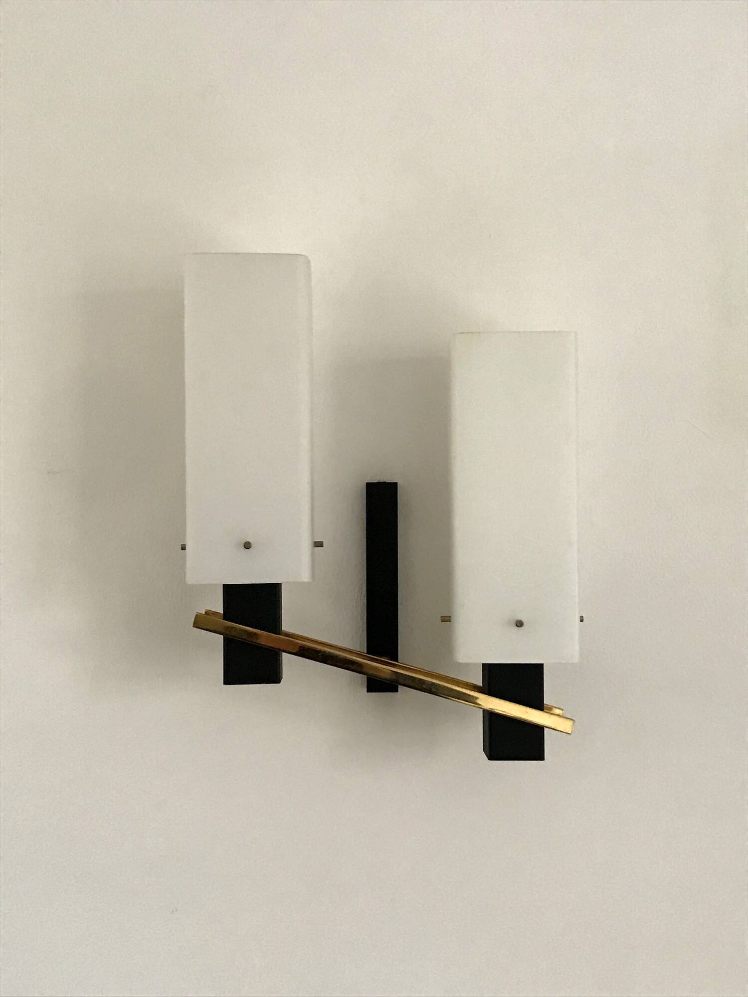 Arlus opaline and vintage steel wall light from the 1950s