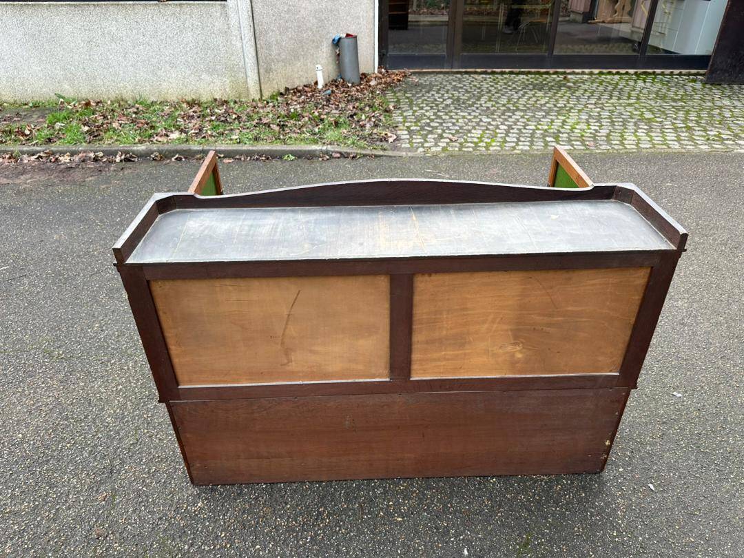 Art Deco sideboard in solid oak and frosted green glass, 1940.