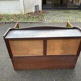 Art Deco sideboard in solid oak and frosted green glass, 1940.