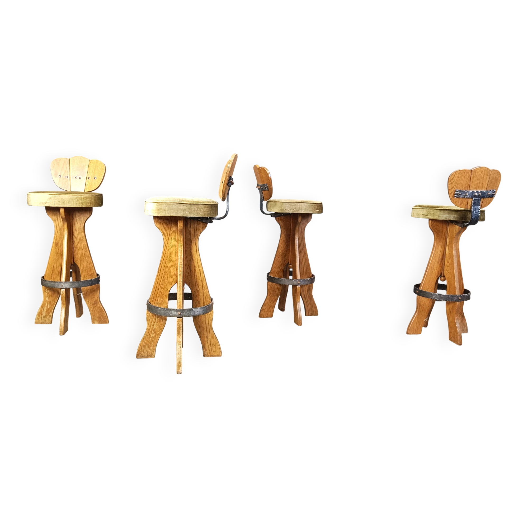 Set of 4 vintage brutalist bar stools, 1960s