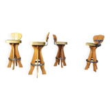 Set of 4 vintage brutalist bar stools, 1960s