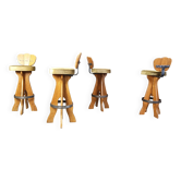 Ensemble de 4 tabourets de bar vintage brutalistes, années 1960.