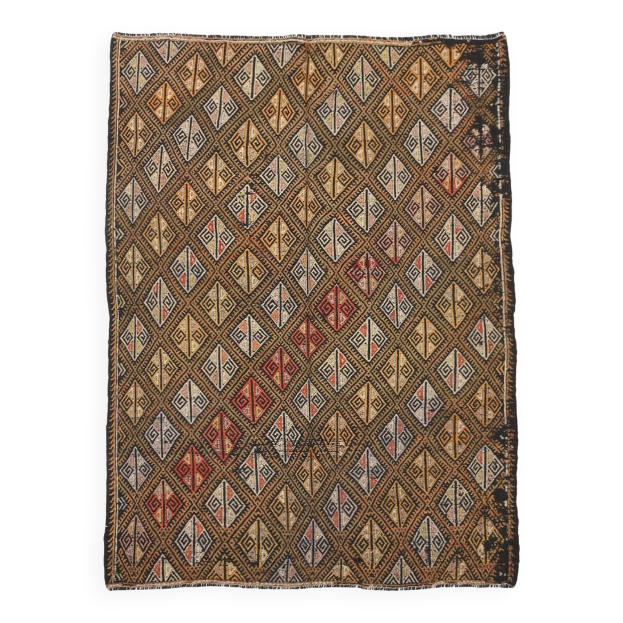 5x7 Dark Brown Vintage Kilim Rug, 153x202 Cm
